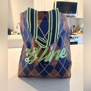 Aerie Argyle Reusable Tote Bag - Brown, Blue, and Green